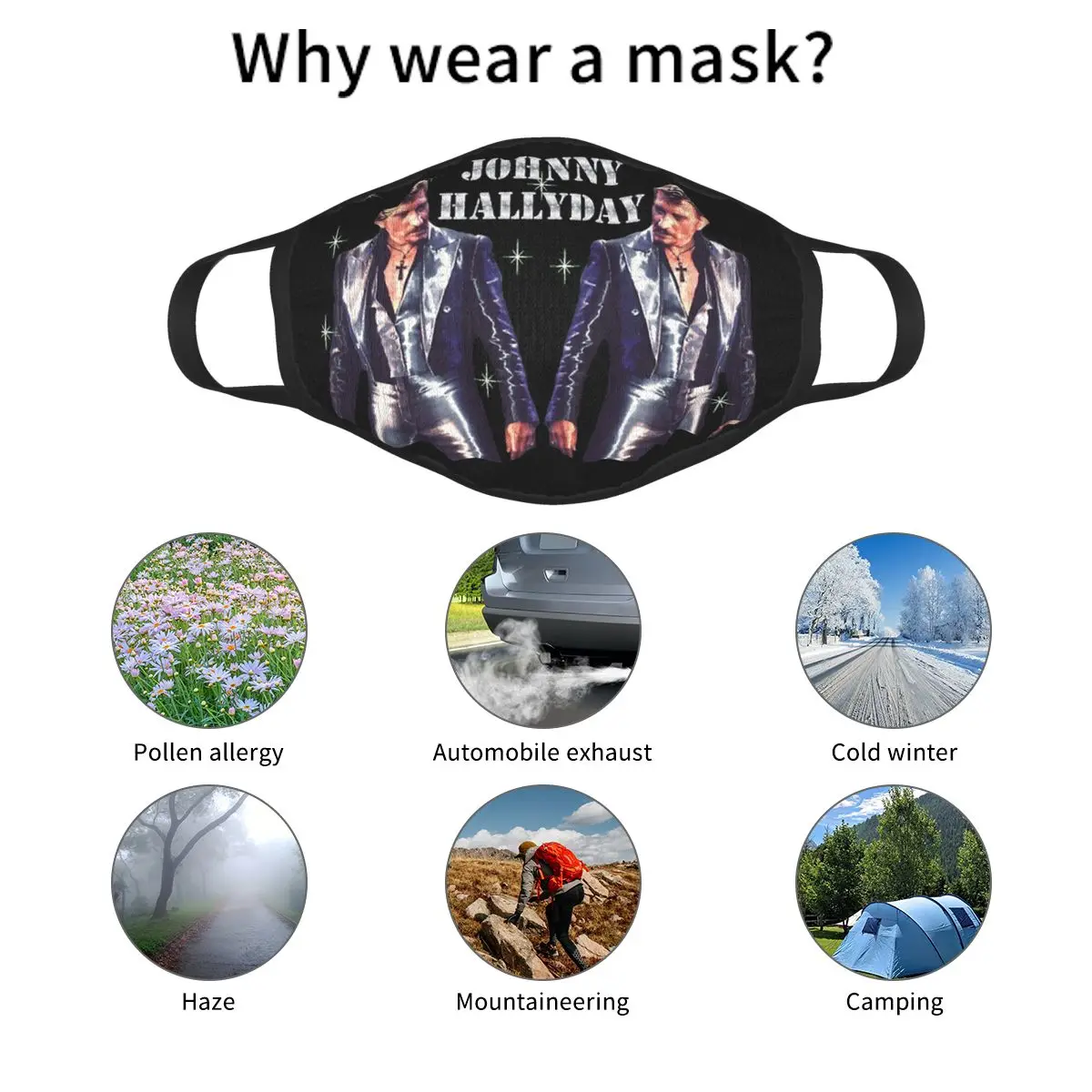 Johnny Hallyday Rock Music French Singer Reusable Face Mask Anti Haze Protection Respirator Mouth Muffle | Аксессуары для одежды