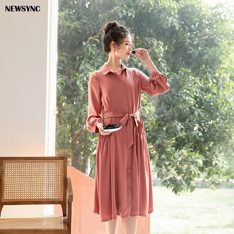 Женское платье большого размера NEWSYNC офисное драпированное с длинным рукавом и