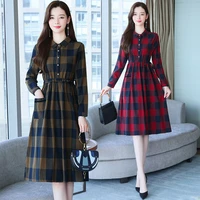women midi pocket plaid shirt dress autumn spring 2022 runway long sleeve office dress korean elegant vintage casual party dress
