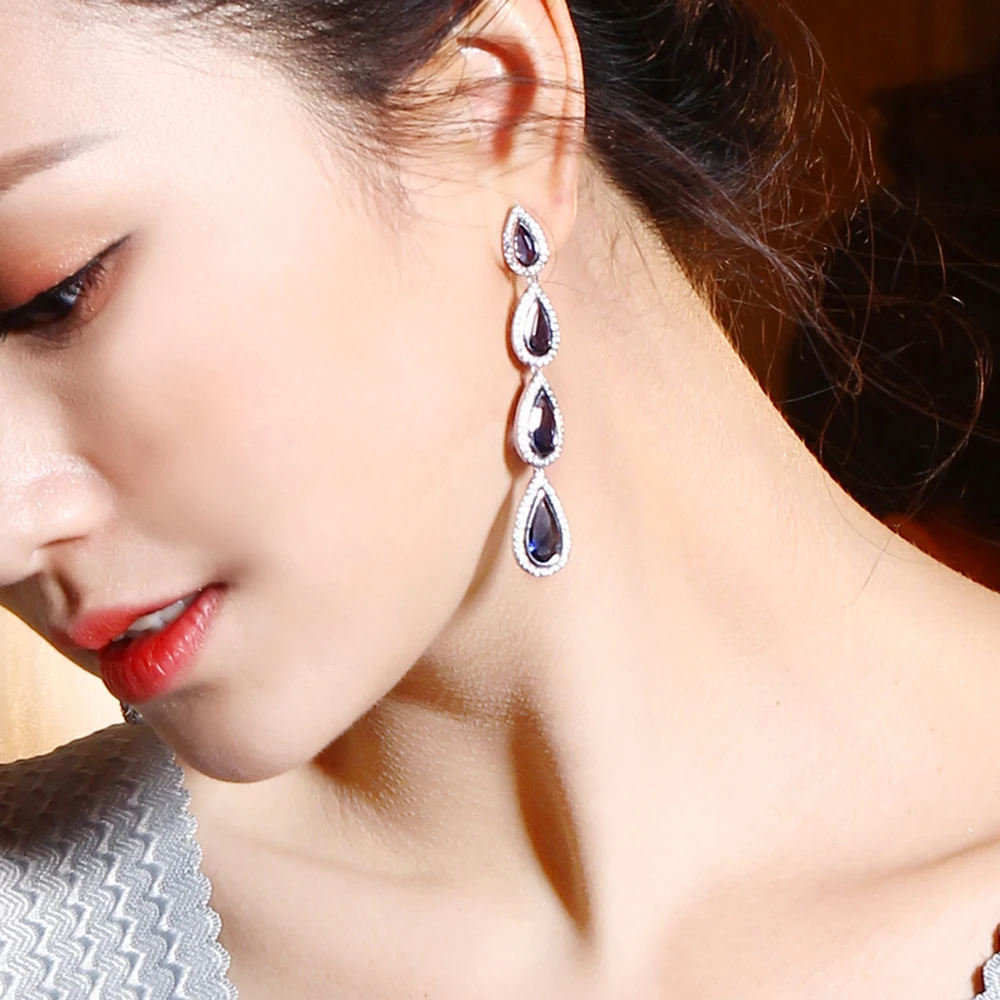New Design Long big Earrings oorbellen voor vrouwen Blue Green White Colors High Quality CZ Stones Tear Drop Crystal | Украшения и