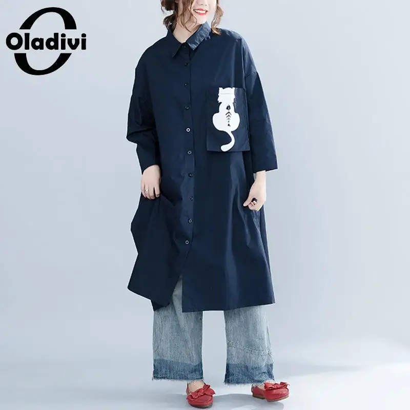 Oladivi бренд оверсайз Женская одежда модная рубашка с принтом Блузка женские