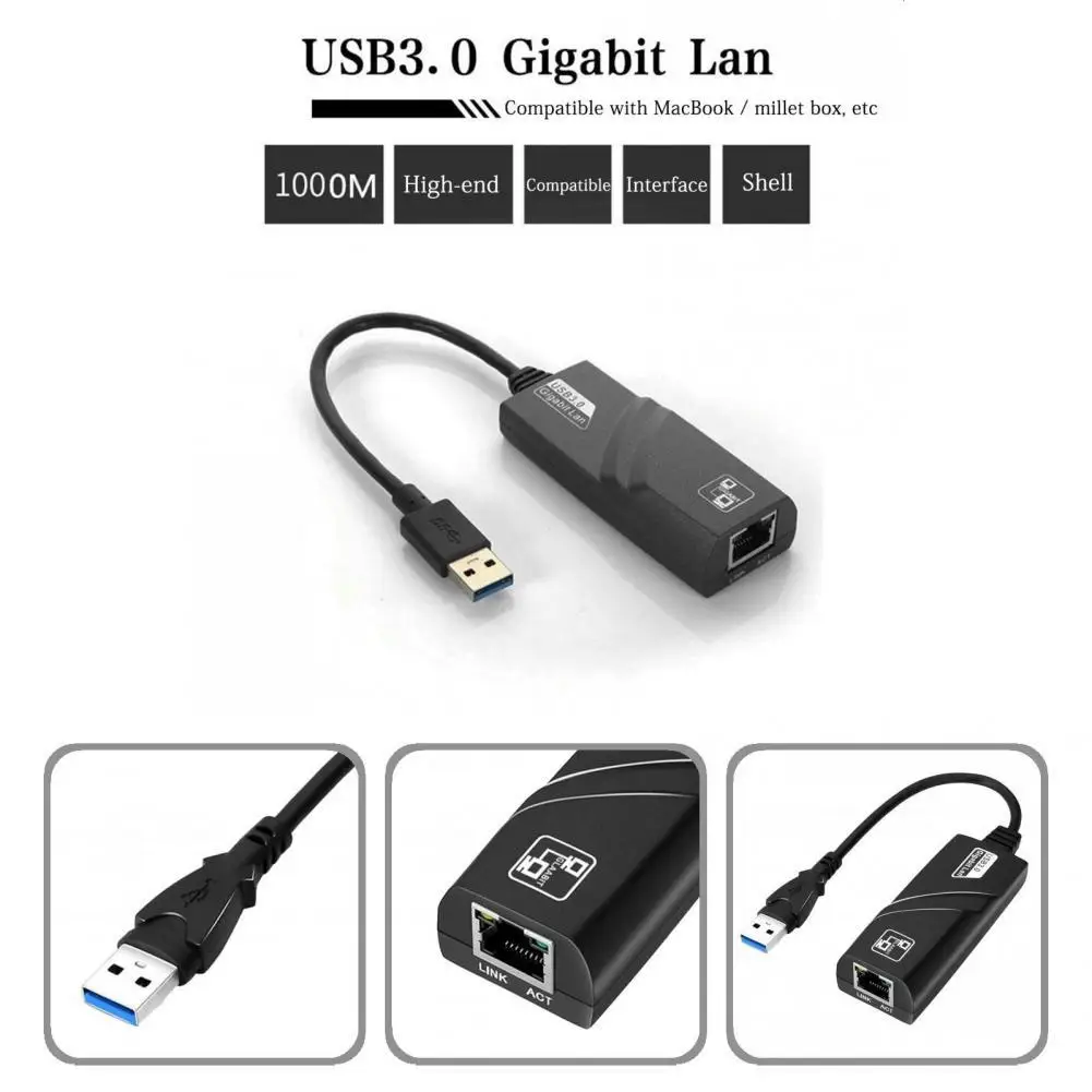 

Портативная Удобная USB-карта памяти, черная USB Ethernet-адаптер, стабильная передача, аксессуары для ПК