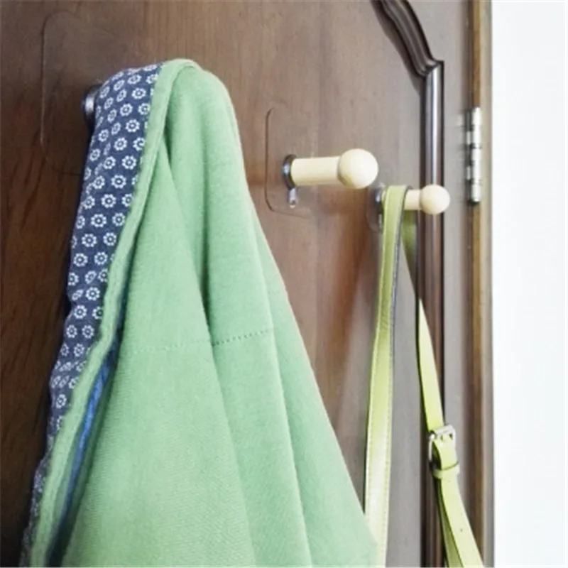 

4 pcs/set Wood Practical Wall Hanger Clothes Hanging Rack Holder Hooks For Bags Towel Bathroom Door Coat Hanger