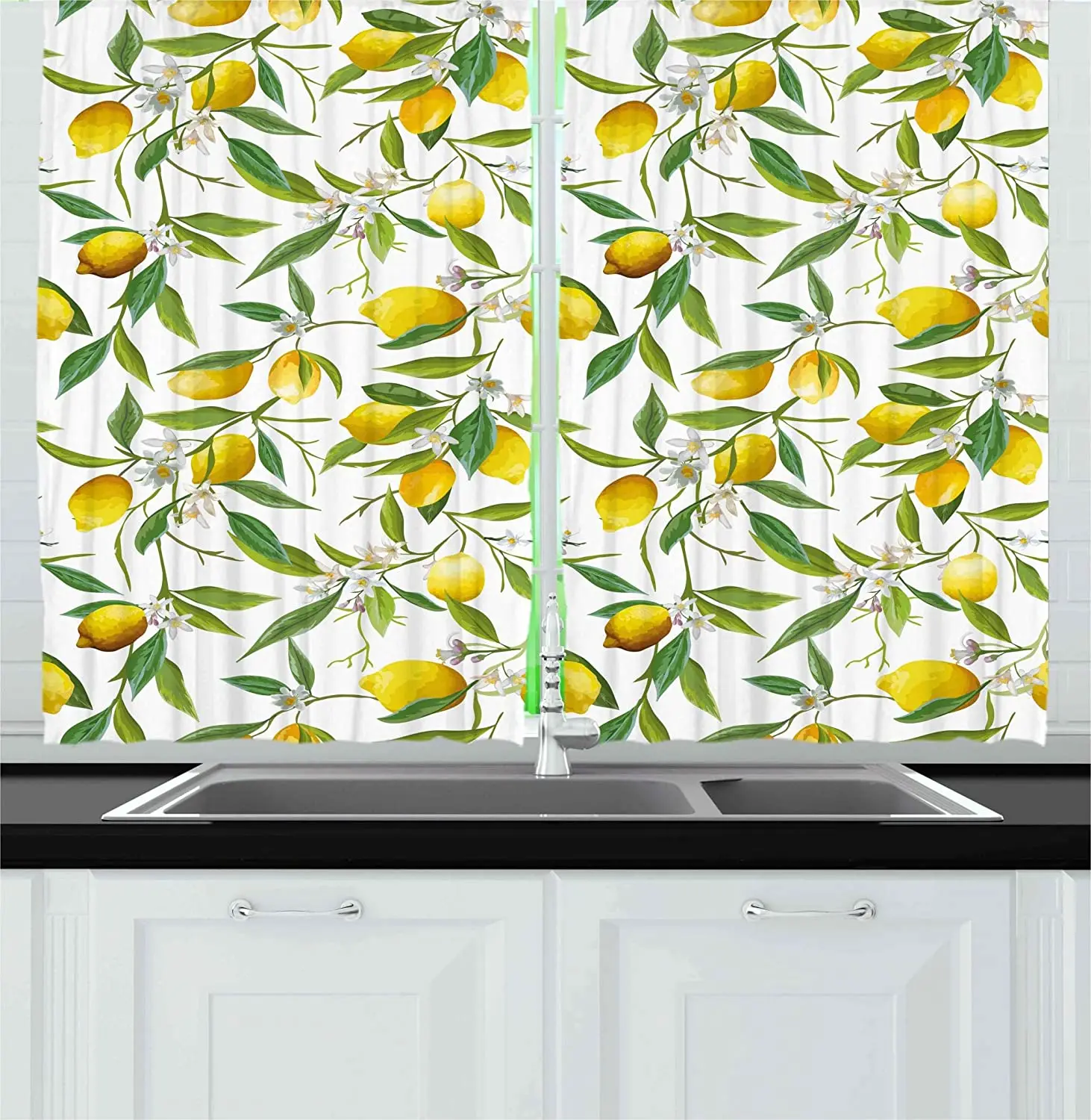 

Blackout Curtains Flowering Lemon Plants Romantic Habitat Citrus Fresh Background Kitchen Cafe Curtains