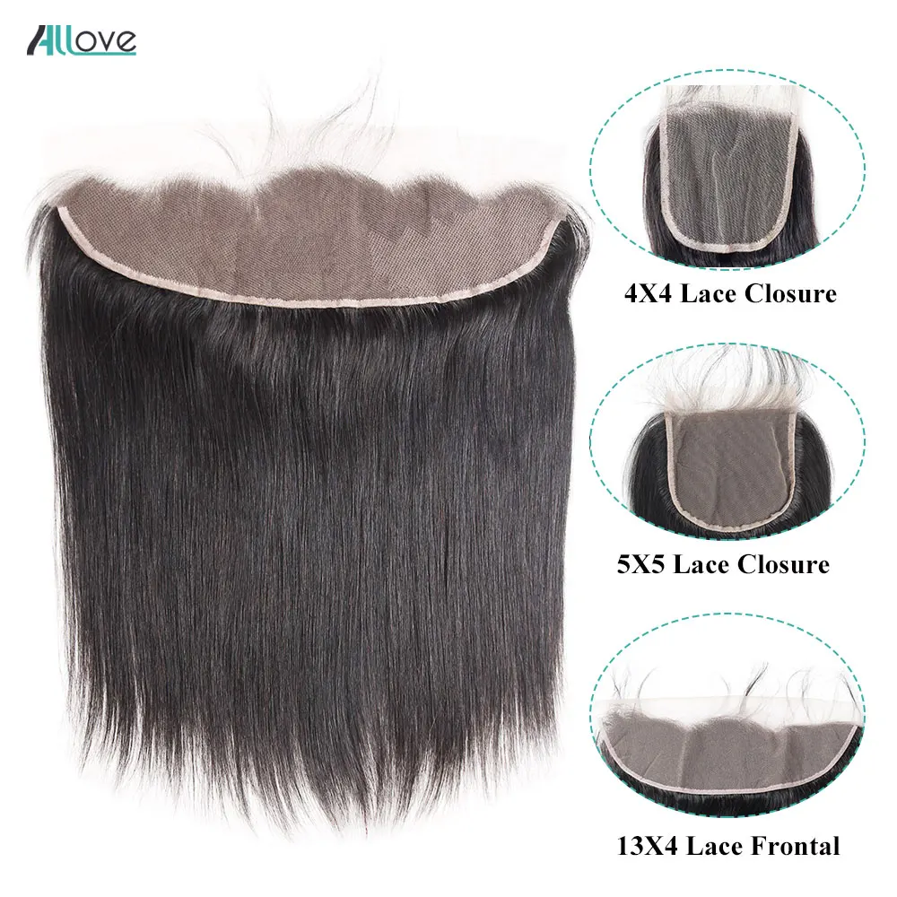 

Allove Brazilian Straight Lace Frontal Closure High-End Transparent Lace Frontal 100% Remy Human Hair 4X4 5X5 13X4 Lace Closure