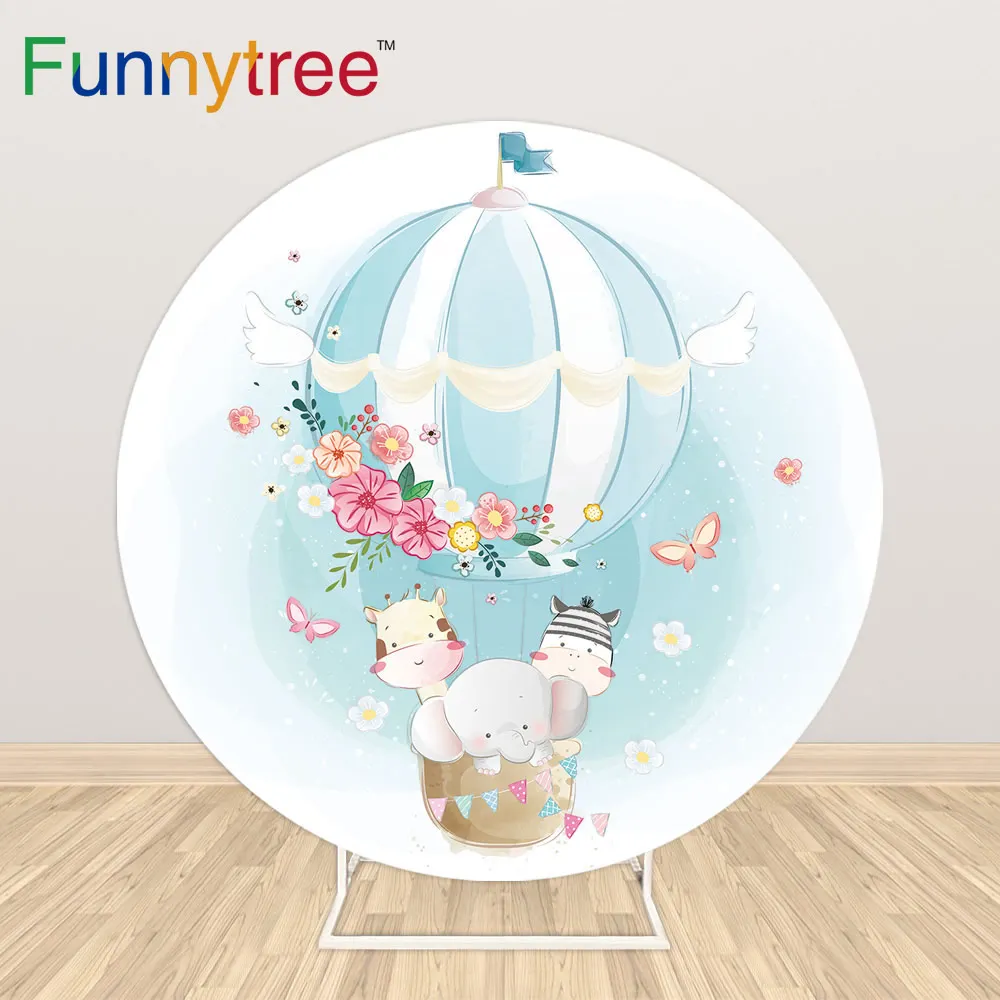 Funnytree Маленький слон жираф зебра Круг Круглый фон крышка воздушный шар крещение