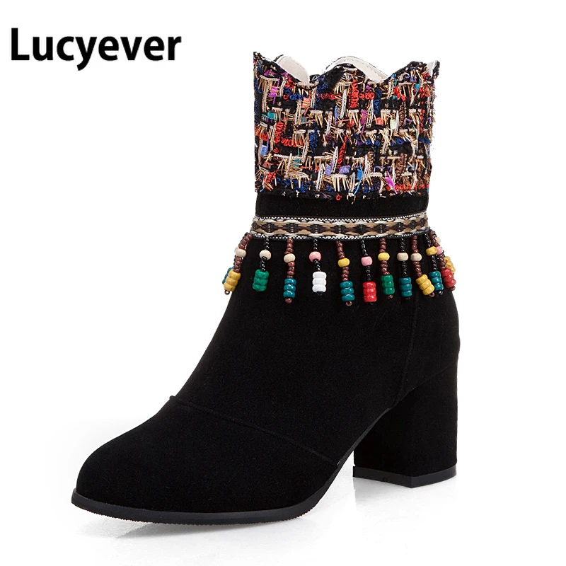 Lucyever/ботильоны на не сужающемся книзу массивном каблуке Сезон осень-зима Женская