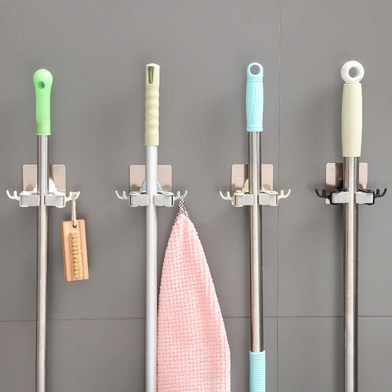 

Mop Rack Bathroom Accessories Wall Mounted Shelf Organizer Hook Broom Holder Hanger Behind Doors/On Walls Kitchen Storage Tool