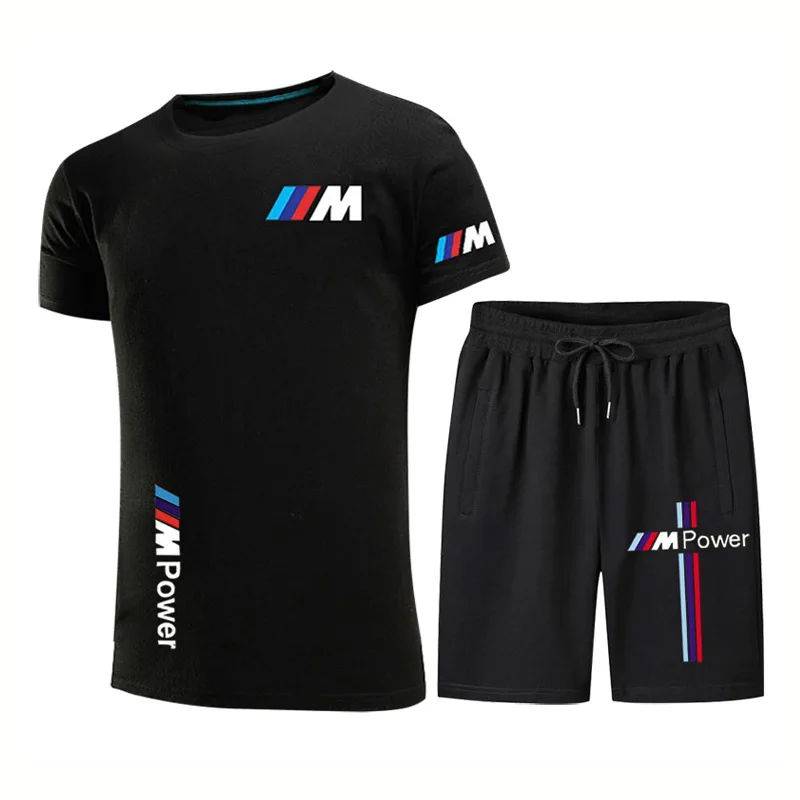 

Unisex Round Neck Hip-hop T-shirt Sports Top + Shorts 2 Piece Set 's Funny Casual 2021 Summer Cotton Men Print Elastic Waist