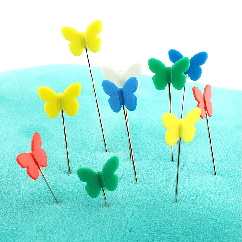 MIUSIE 100 шт. искусственная вышивка Лоскутные булавки с бабочкой плоской головкой
