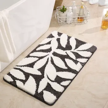 New Raised Leaves Pattern Non-Slip Bathroom Mat Hallway Shower Room High Water Absorbent Floor Carpet Soft Durable Washable Rug
