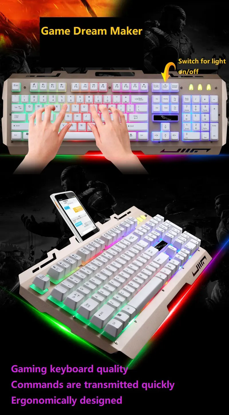 Игровая клавиатура 104 клавиши RGB подсветка USB металлическая механическая с