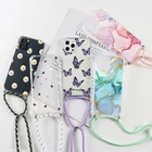 Ожерелье, ремешок, шнур, цепочка, чехол для Xiaomi Mi Note 10 10T Lite CC9 Redmi Note 8T 8 9 9S 7 Pro Max 9A, цветок, мрамор, Fundas