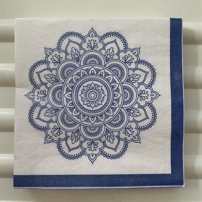 Винтажные салфетки бумажные Элегантные с синим узором декупаж свадебные