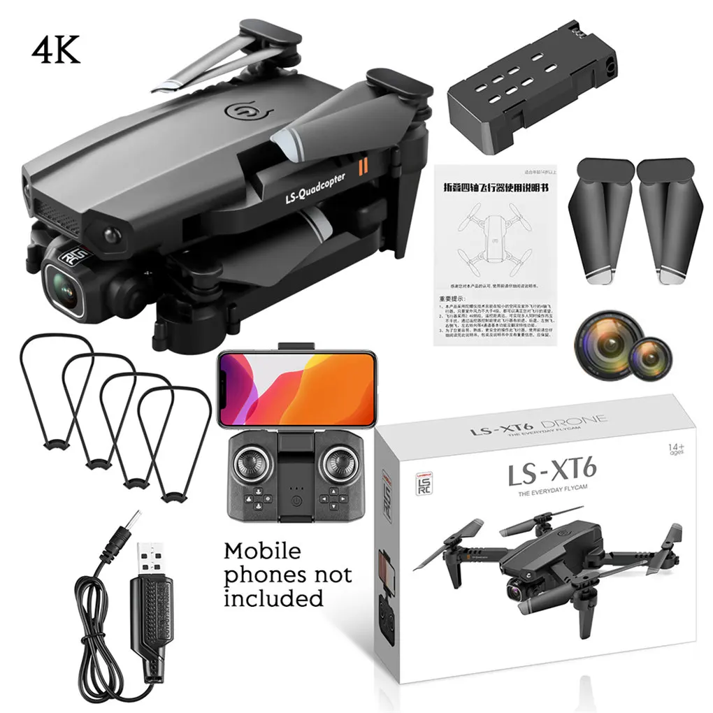 

Дрон XT6, 2 камеры 4К HD на четырёхосевом подвесе, FPV, WiFi, барометр для удержания высоты, дистанционное управление