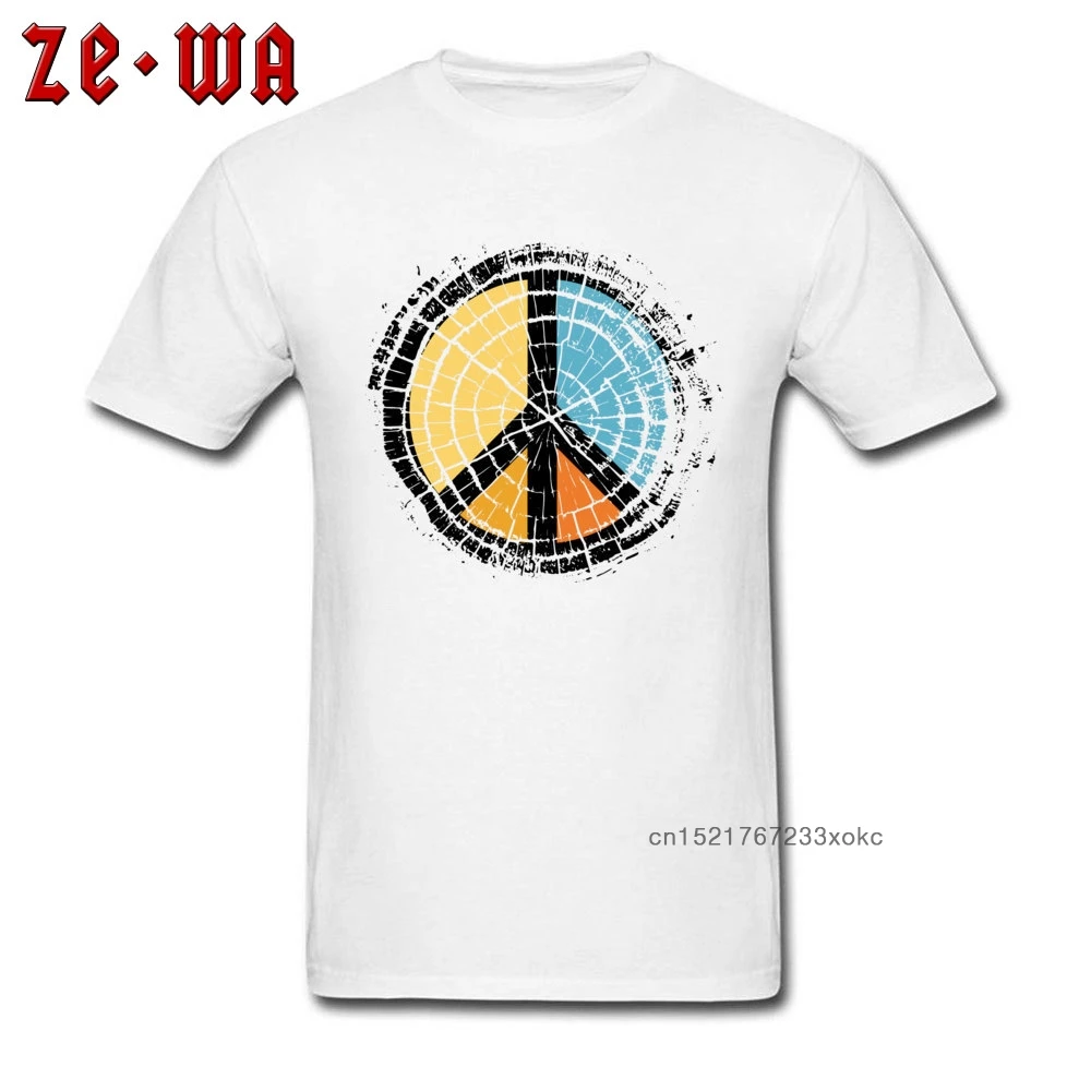 Цветная белая футболка для мужчин топы с символами мира из дерева мужские
