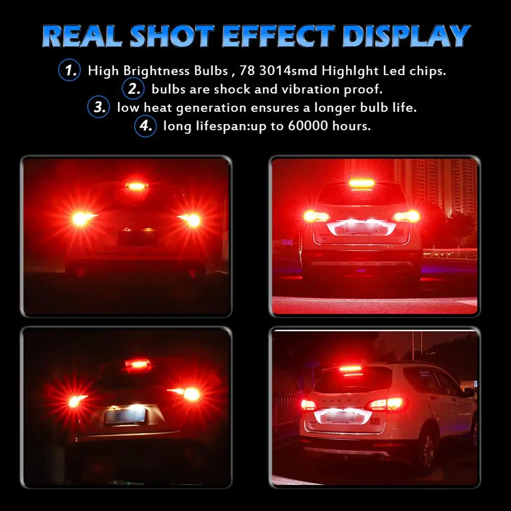 

Katur 2pcs T20 Size 7443 Base Double Filament LED Car Light Bulbs For Brake Stop Light Tail Lamp Red Amber White 6000K Led 12v