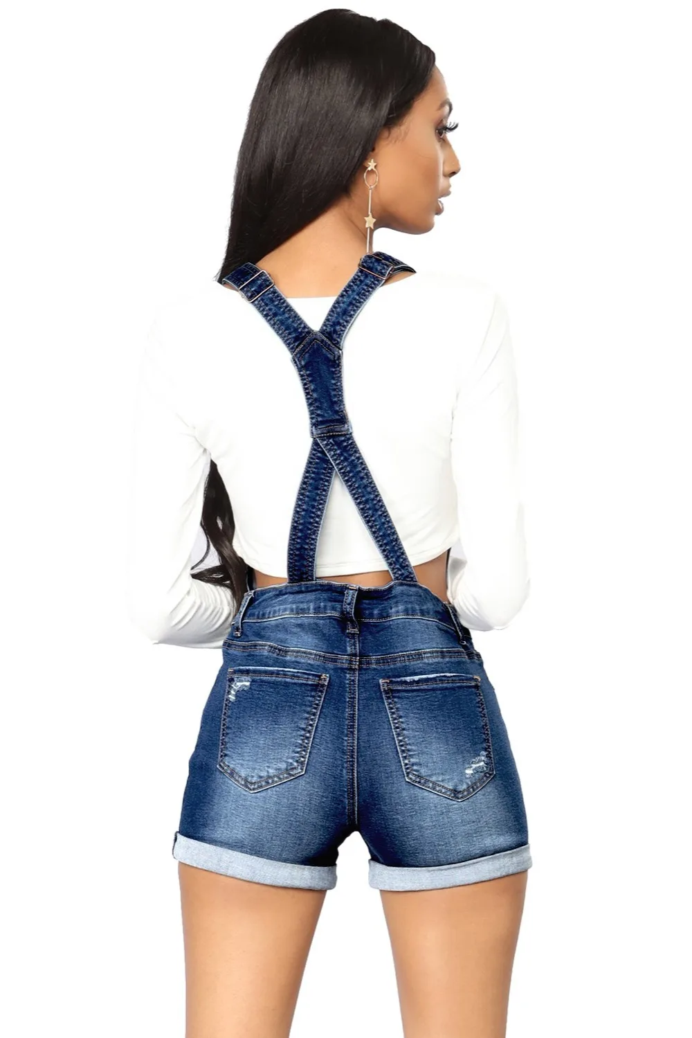 Комбинезон женский джинсовый с прострочкой Модный облегающий комбинезон