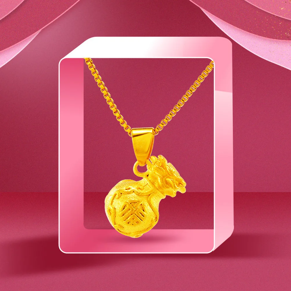 

Luxury 24k gold pendant lucky bag jewelry female imitation 3D hard money bag flower necklaces for women choker Chain jewerly