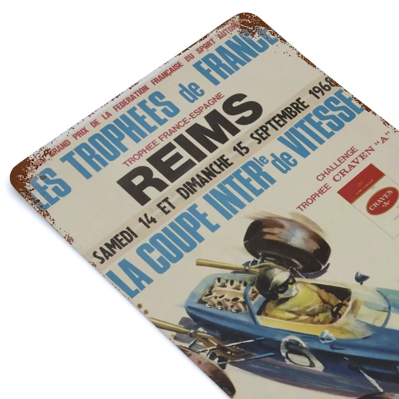 

Grand Prix Reims 1968 Coupe Inter Trophee Craven A Printed Vintage Metal Poster Home Decoration Tin Sign Plaque Decor