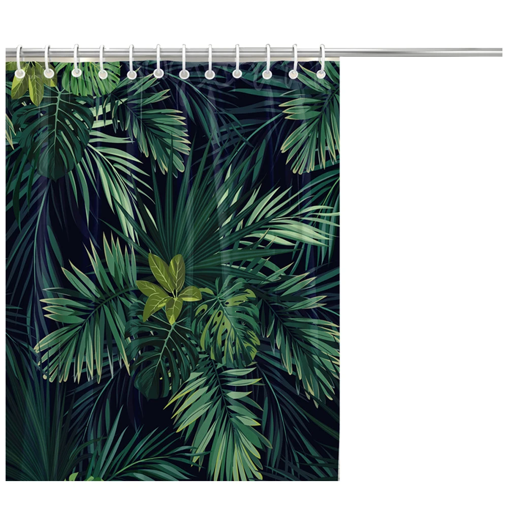 

Green Plant Leaf Water Treatment Stone Bump Blind Mildew Waterproof Polyester Bath Curtain Bath Account