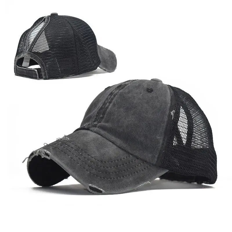 5 High Ponytail Adjustable Baseball Cap Mesh Trucker Baseball Hat Washed Baseball Cap Ponytail Hats For Men Women Multicolor - Цвет: 5