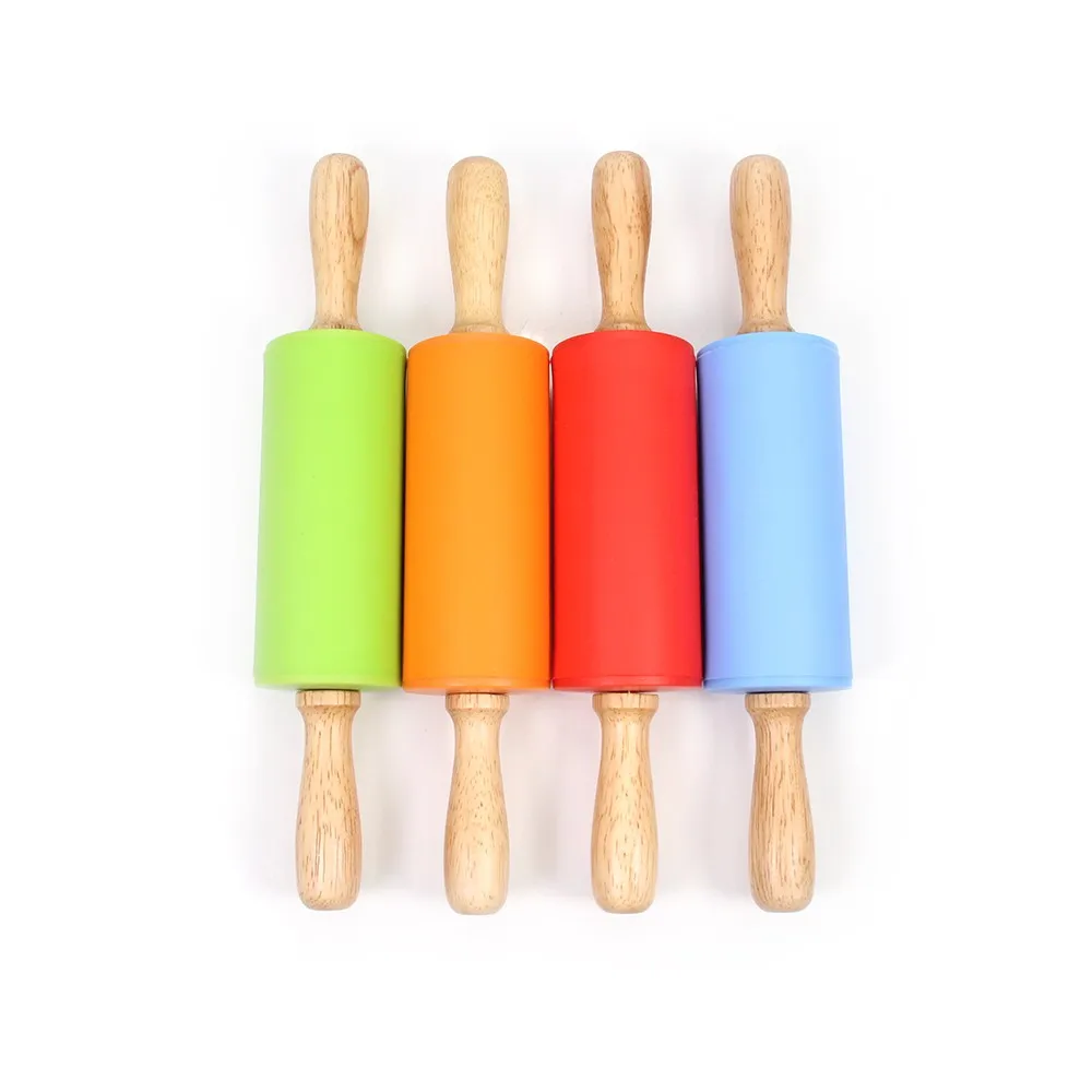 

Silicone Rolling Pin for Kids, Non-stick Surface and Comfortable Wood Handles for Baking