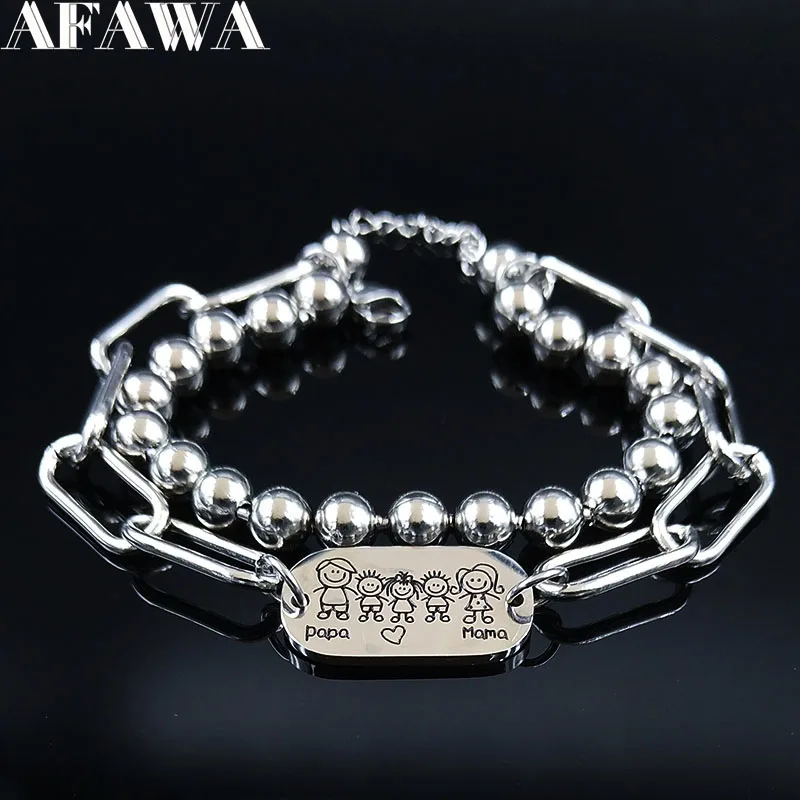 Браслет из нержавеющей стали с двойным слоем и шармами мама|Цепочки браслеты| |