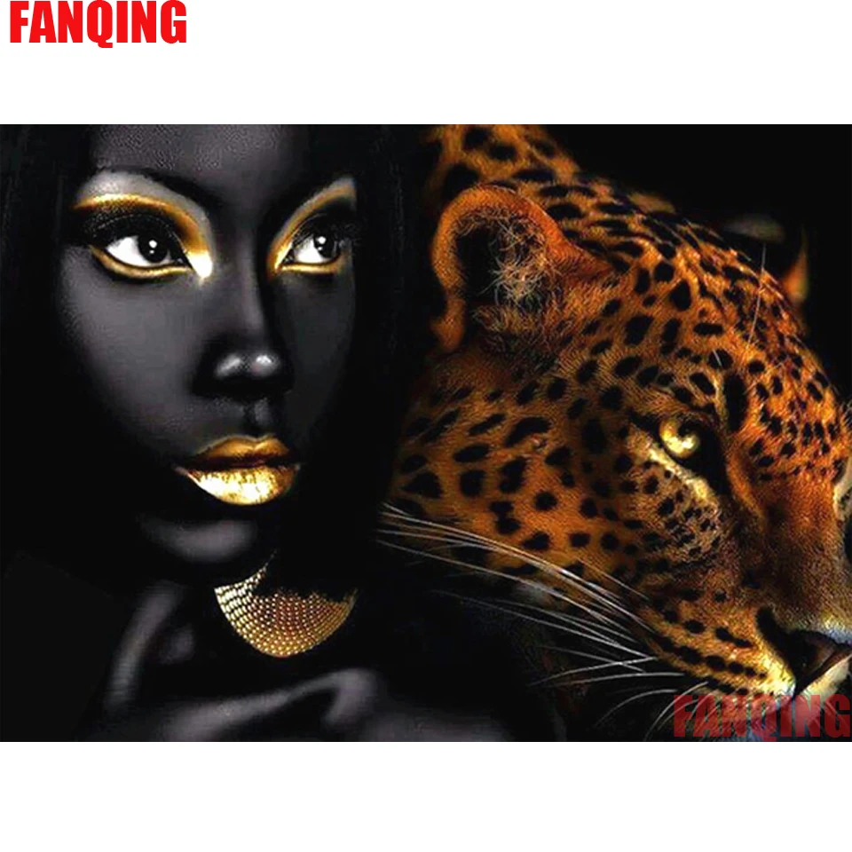 

Полноформатная/круглая алмазная живопись, леопардовая Алмазная мозаика, африканская Женская Вышивка крестиком стразы, домашнее искусство,...
