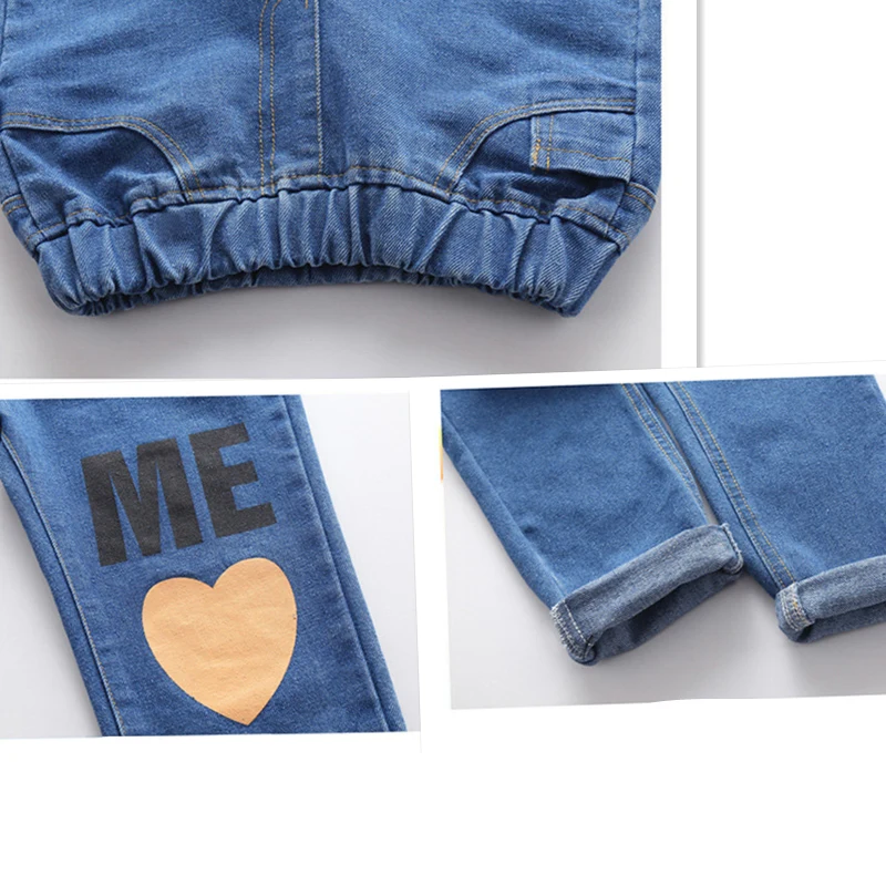 

Girls Jeans 2020 Spring Autumn Letter LOVE ME Heart Pattern Casual Jeans Elastic Waist Pants Stretch Jeans Children Pencil Pants