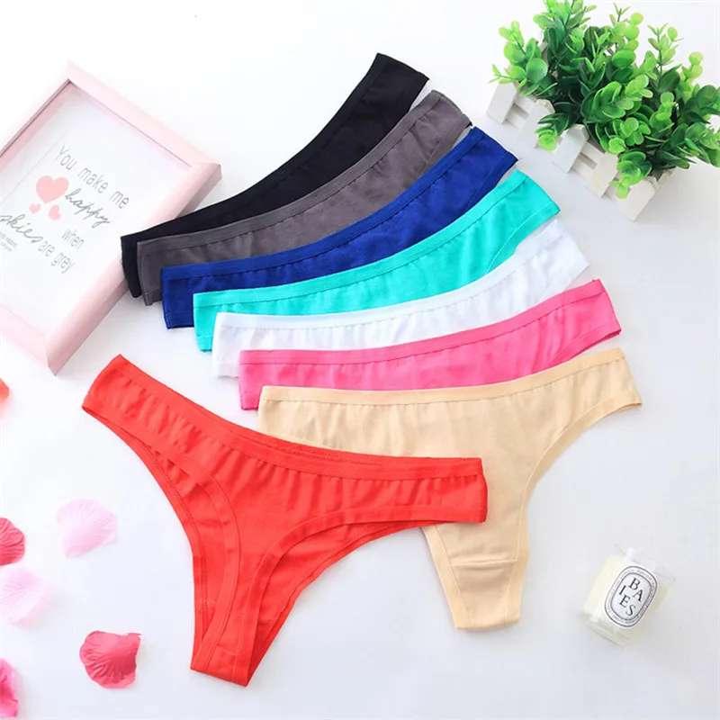 

1Pcs Pure Cotton Low Rise Panties Thong Sexy Women Underwear Solid Color Breathable Design G-string Female Pantys Lingerie