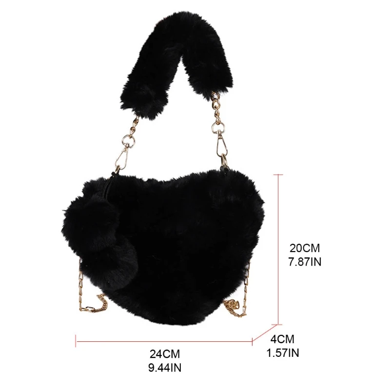 

Women Heart Shape Faux Fur Top-handle Bag Purse Small Chain Strap Crossbody Shoulder Bags Handbag