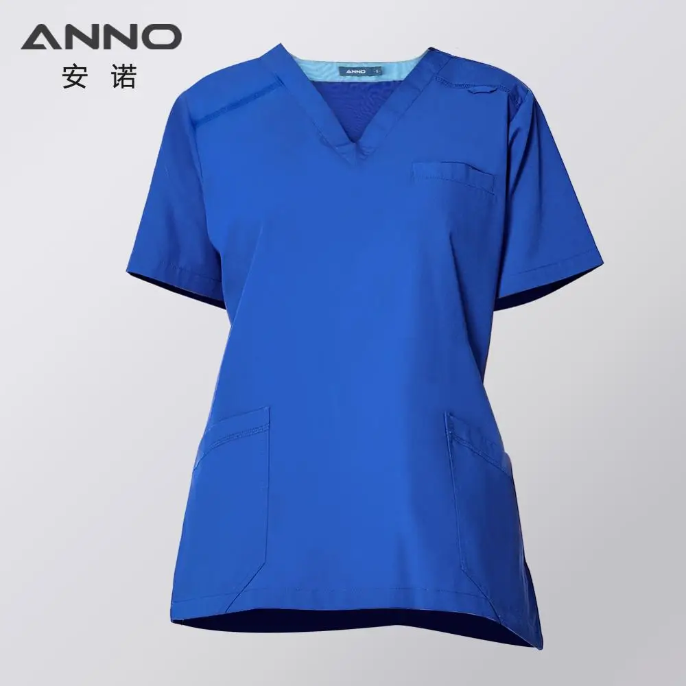 19SS002-BaoLan-Top ANNO медицинский скраб набор Униформа для женщин Клиническая одежда синий уход хирургическое платье Лето короткий рукав Больничная форма - Цвет: 19SS002-BaoLan-Top