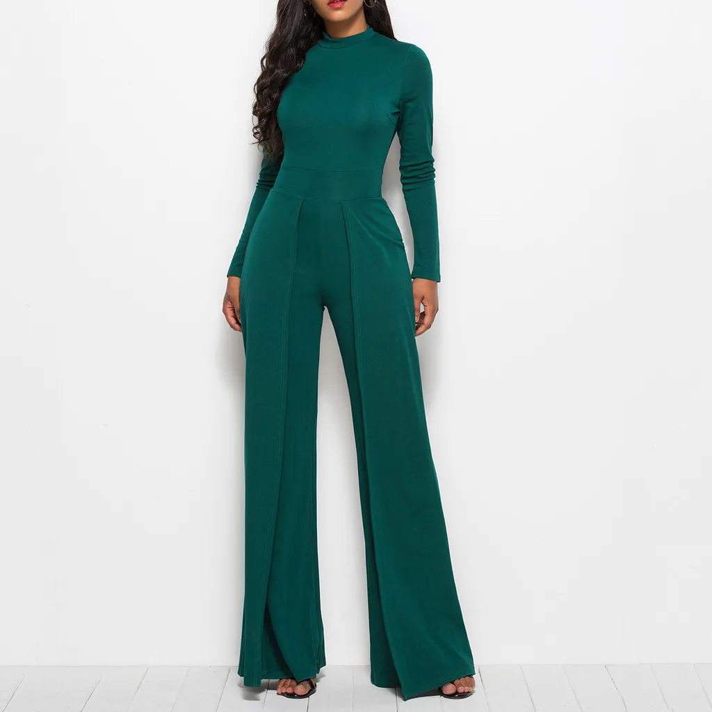 Комбинезоны для женщин офисный комбинезон с широкими штанинами однотонный