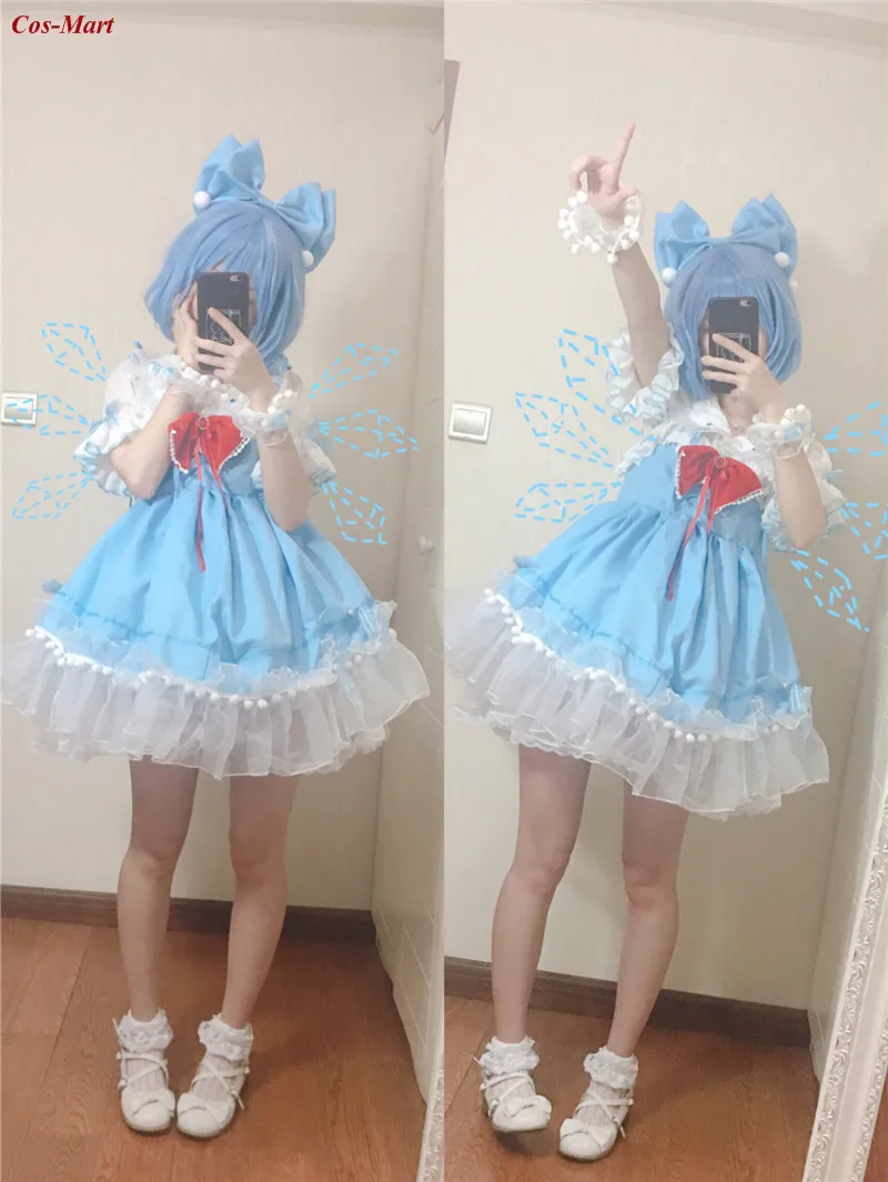 Cos-Mart Game Touhou Project Cirno Косплей Костюм Синяя Униформа Платье Активная Вечеринка