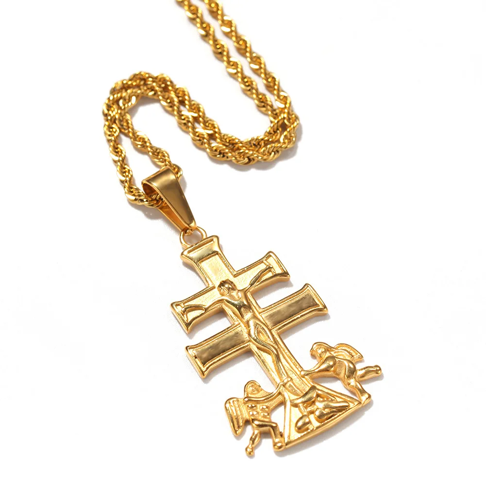 

Personality 316L Stainless Steel Pendant Gold Plated Cross Jesus Pendant Religious Jewelry for Men Women Hip Hop Jewelry Gifts