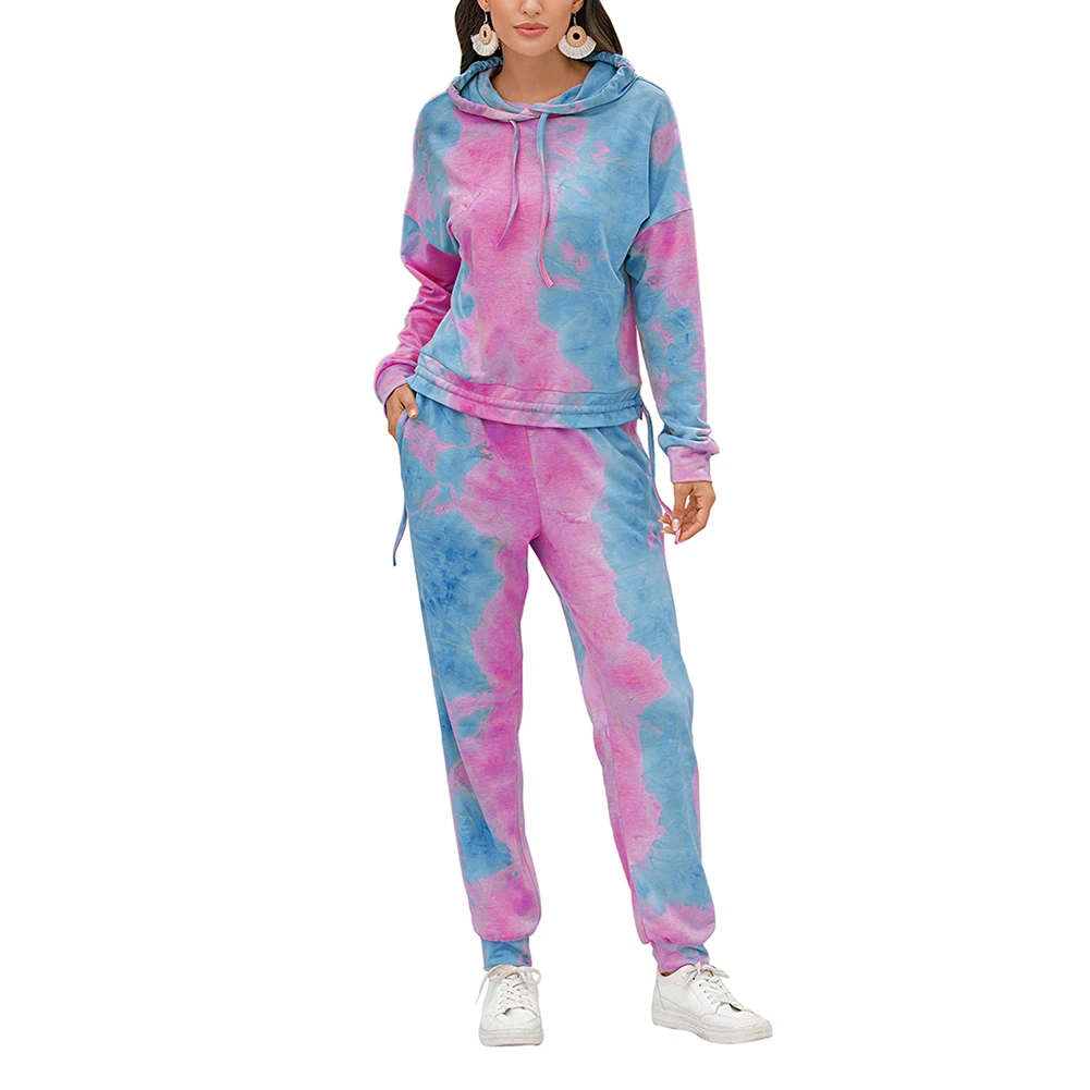 

Women's 2 Piece Tracksuit Set Tie Dye Print Drawstring Hoodie + Elastic Waist Pants Set Loungewear