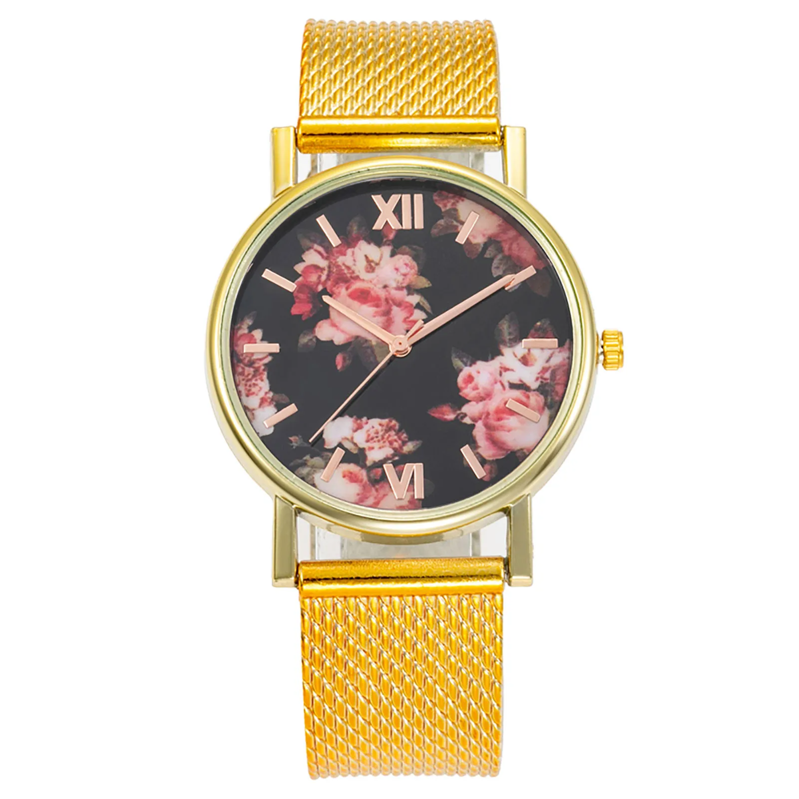 

2021 New European Fashion Popular Style Women Luxury Watch High Quality Waterproof Flower Pattern Dial silicone Mesh Belt Watch