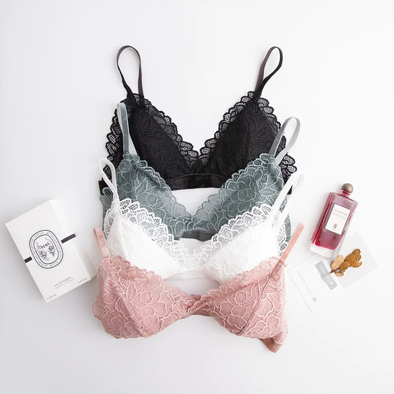 

French Bra 100% Silk Thin Shoulder Bra Girl Triangle Cup No Steel Ring Sexy Bra