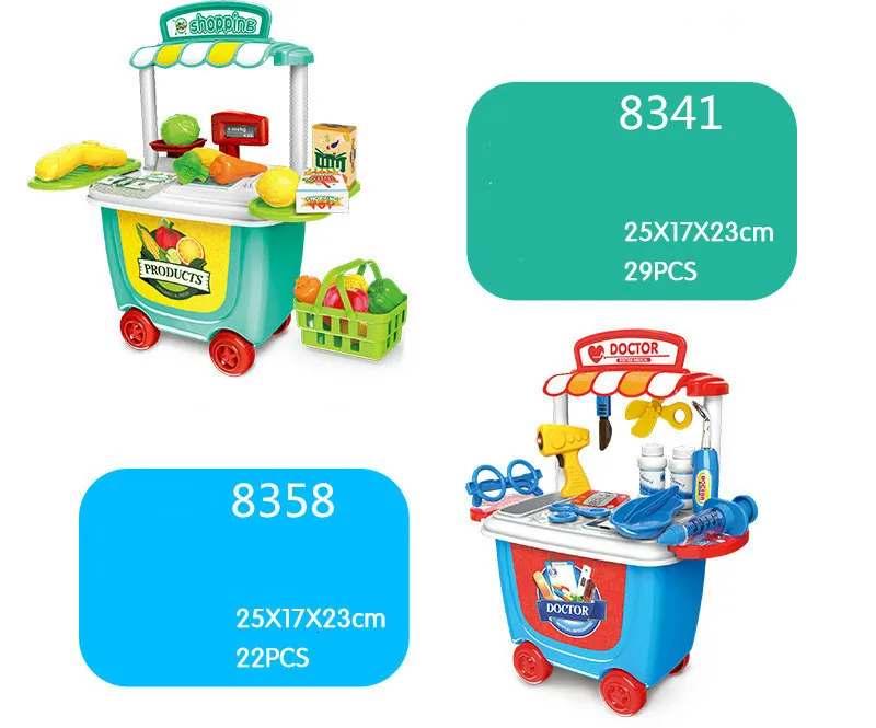Children Pretend Play 34pcs/Set Trolley House Booth Educational Toy Super Funny Mini Role Play Toys Kitchen Workbench Bauble