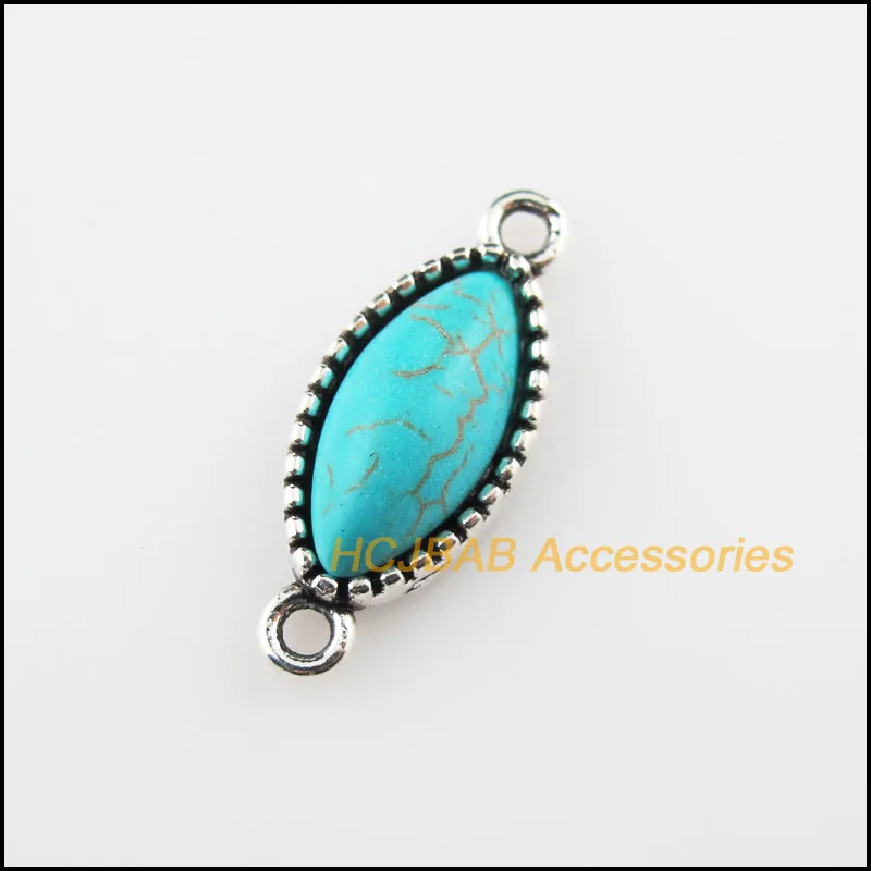 12 шт. Тибетский серебристый цвет синий овальный камень глаз Подвески-соединители