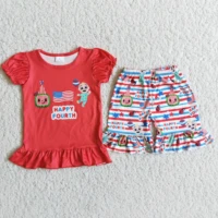 new arrival kids summer outfit baby girl cocomelon july 4th outfit children shorts set with star pattern girls clothing set