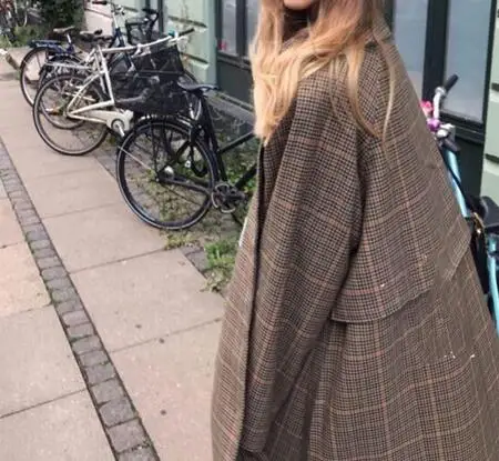 

Coat Brown Plaid Long Northern Europe Loose Trench Coat