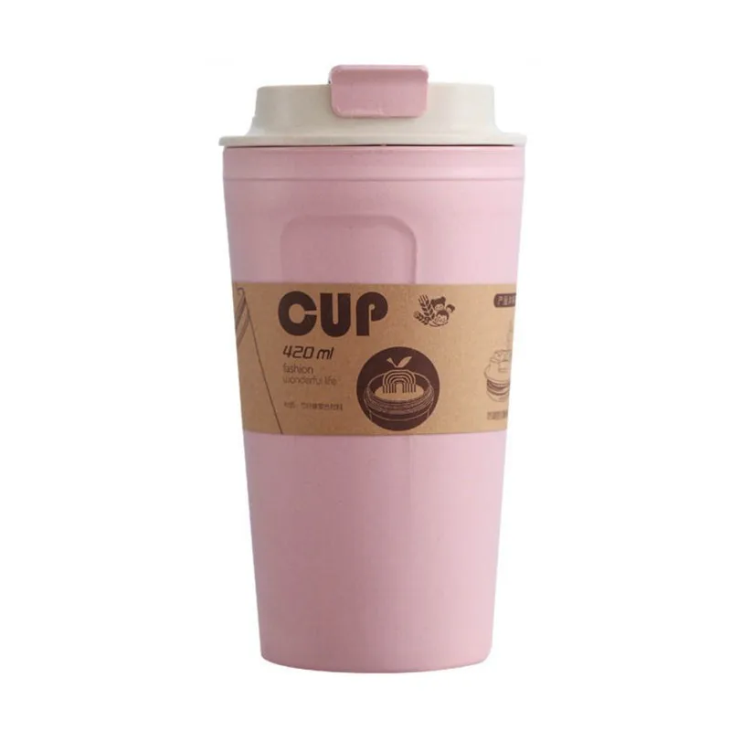 

420ml Double-wall Insulation Eco-friendly Wheat Fiber Straw Coffee Cup Degradable Travel Coffee Mug Leakproof Gift Mugs