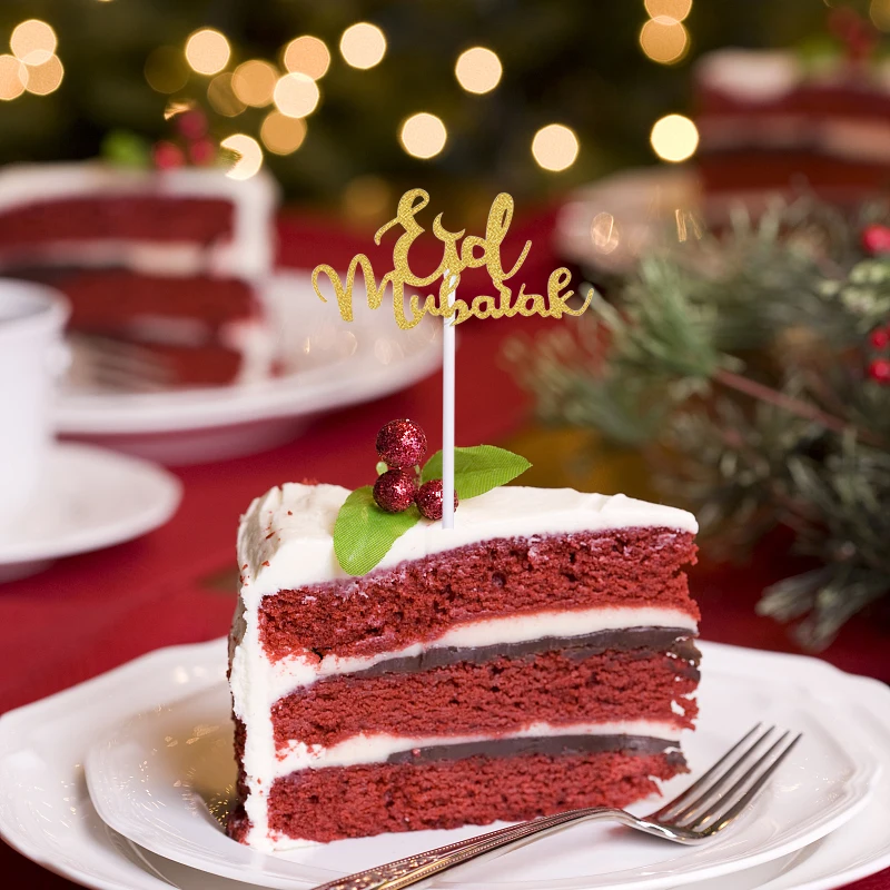 

5/10Pcs Giltter Gold Silver Eid Mubarak Cake Topper Ramadan Cupcake Insert Card For Muslim Eid Party Baking Decoration