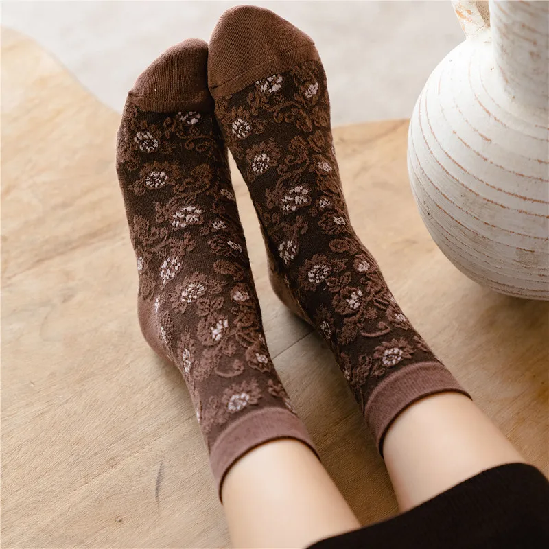 Винтажные женские носки с вышивкой в стиле Харадзюку милые этнические японские