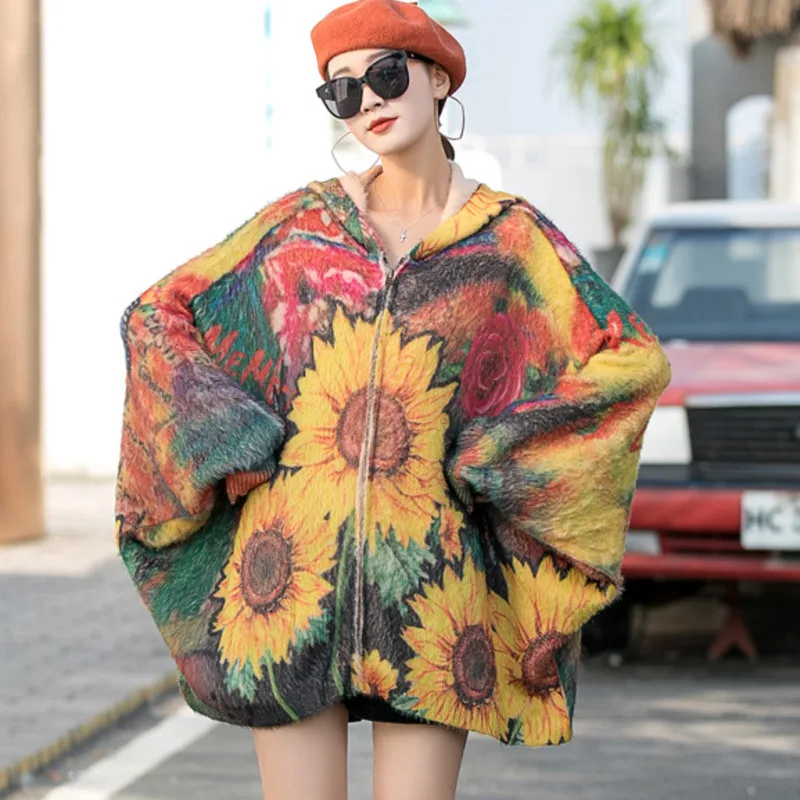 QING MO Autumn Fashion Hooded Knitted Sweater Women Loose Large Size Bat Sleeve 2021 New Trend Zipper Cardigan ZWL472 |