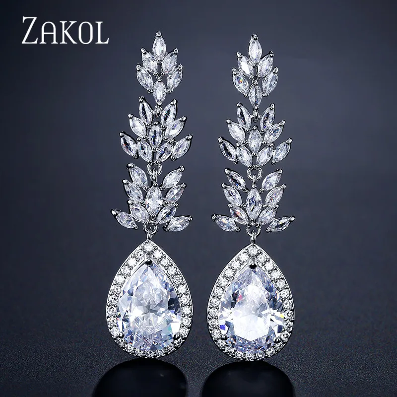 ZAKOL брендовые высококачественные длинные висячие серьги белого золота с