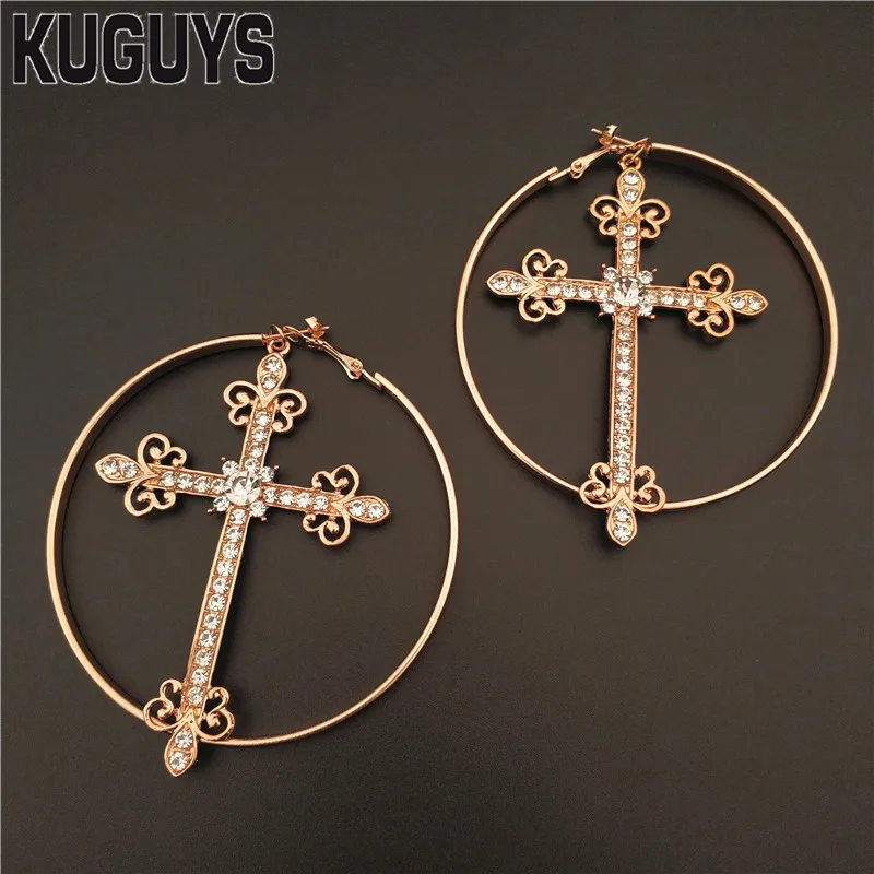 Earring KUGUYS, модные ювелирные изделия, трендовые Золотые круглые большие серьги для женщин, Винтажные серьги-капли с металлическими кристаллами, аксессуары Brincos - Окраска металла: Earring