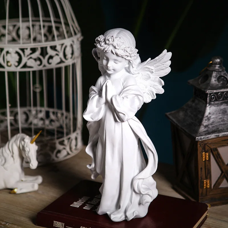 

Vintage Angel Plaster Miniature Figurines Ornaments Office Study Desktop Decor Resin Figurines Crafts American Rustic Home Decor